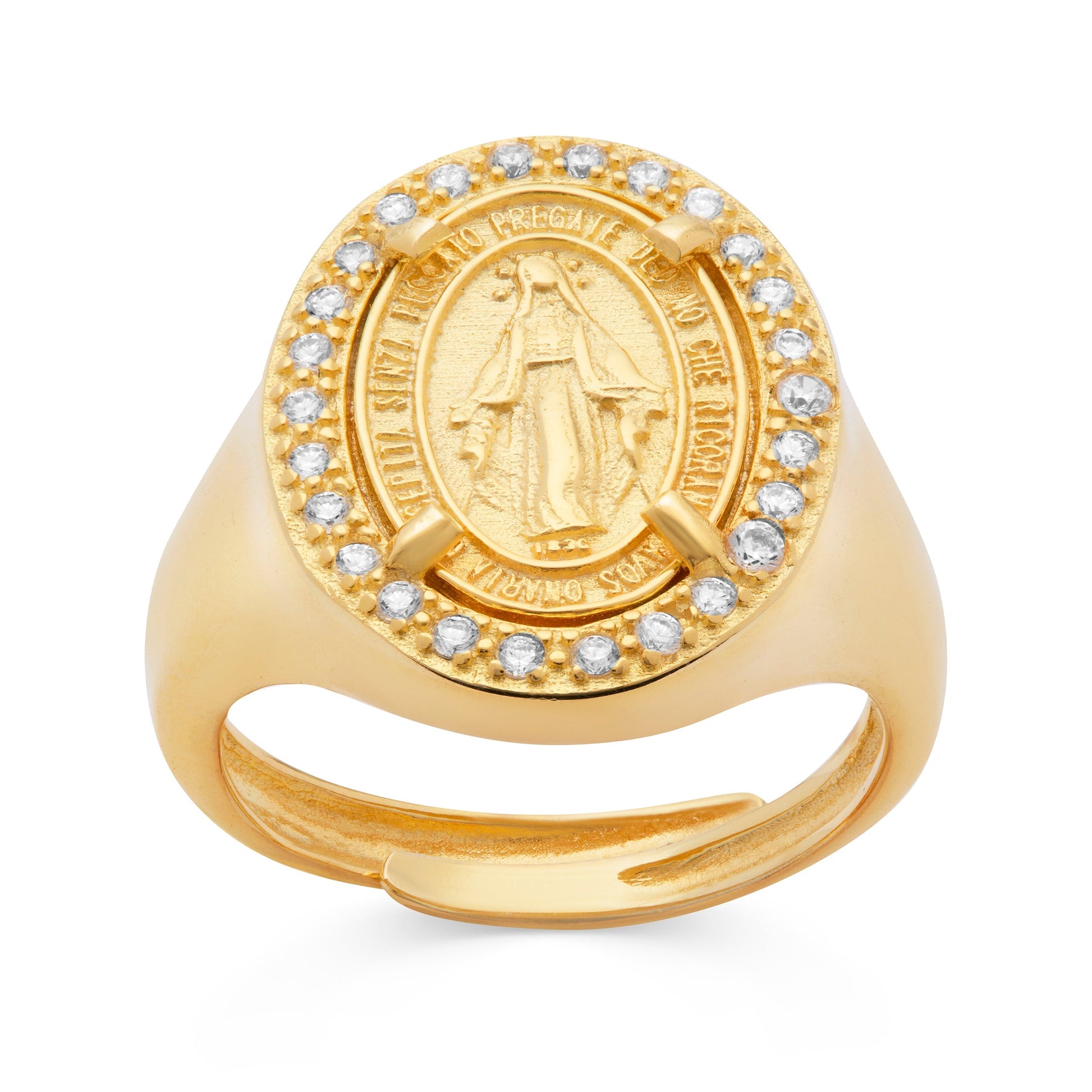 MONDO CATTOLICO Ring Adjustable Gold-plated Sterling Silver Adjustable Chevalier Ring With Miraculous Medal And Cubic Zirconia Details