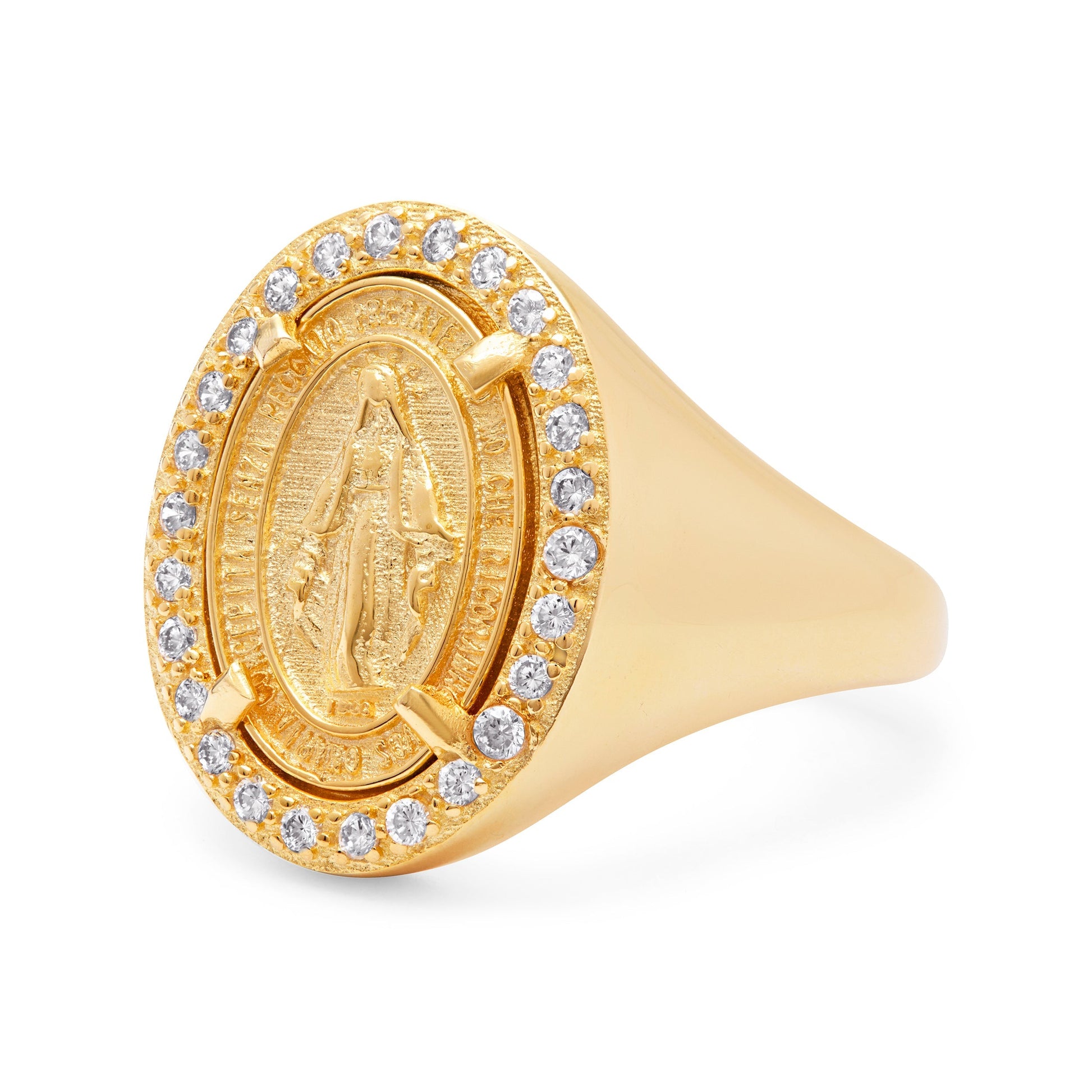 MONDO CATTOLICO Ring Adjustable Gold-plated Sterling Silver Adjustable Chevalier Ring With Miraculous Medal And Cubic Zirconia Details