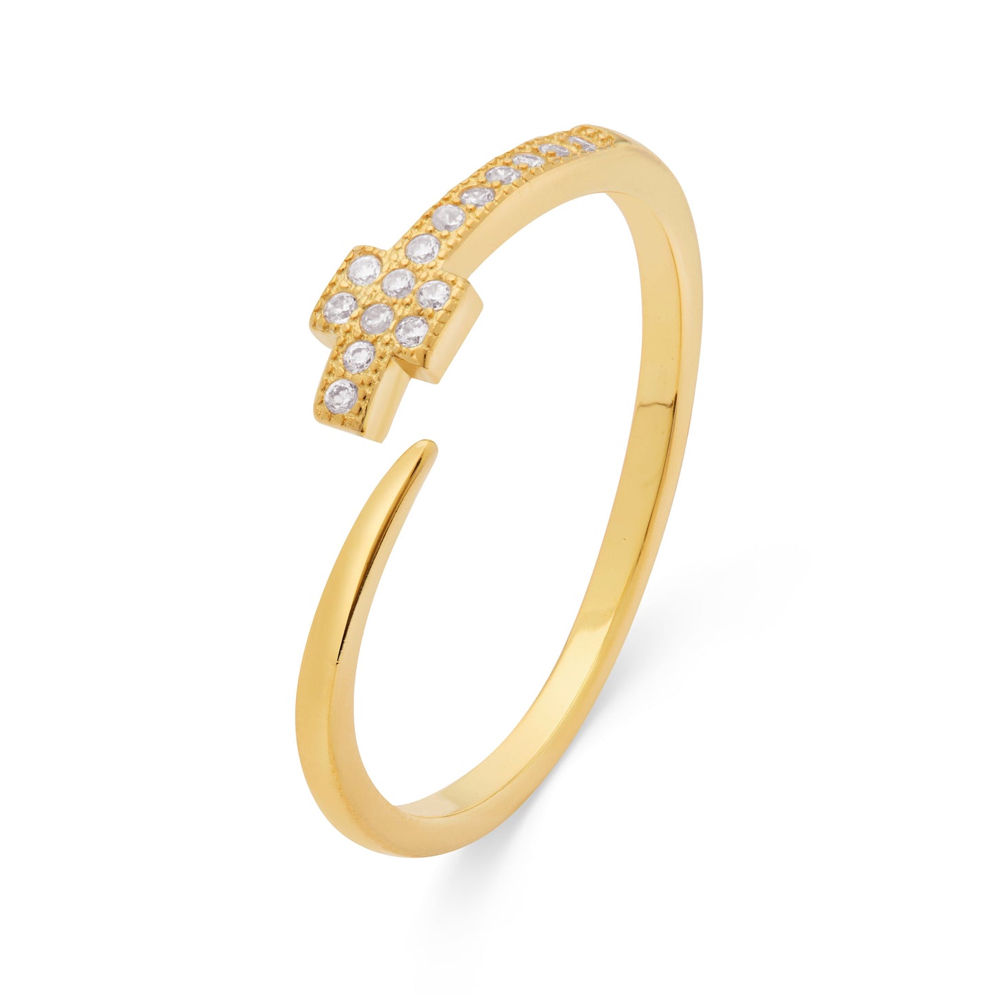 Mondo Cattolico Ring Adjustable Gold-plated Sterling Silver Adjustable Ring With Cubic Zirconia End Cross