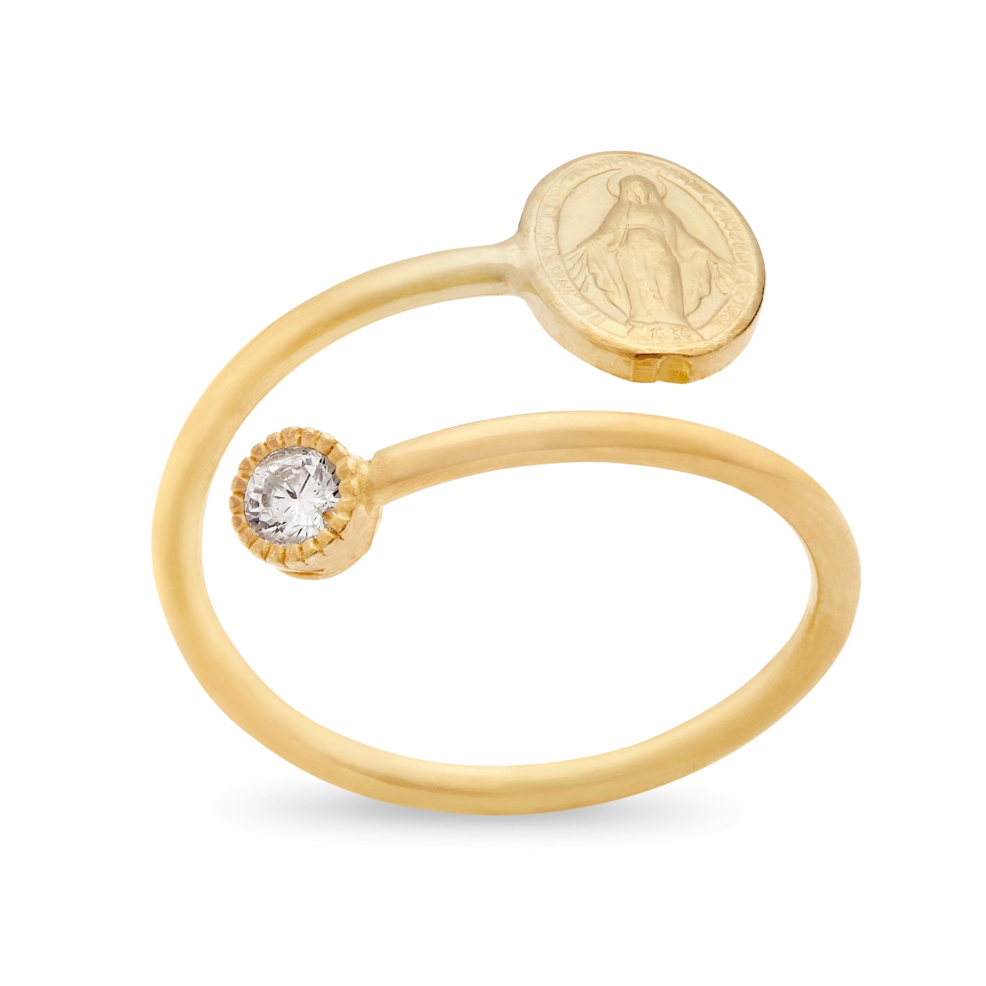 Mondo Cattolico Gold-plated Sterling Silver Adjustable Ring With Miraculous Medal And Cubic Zirconia Spotlight
