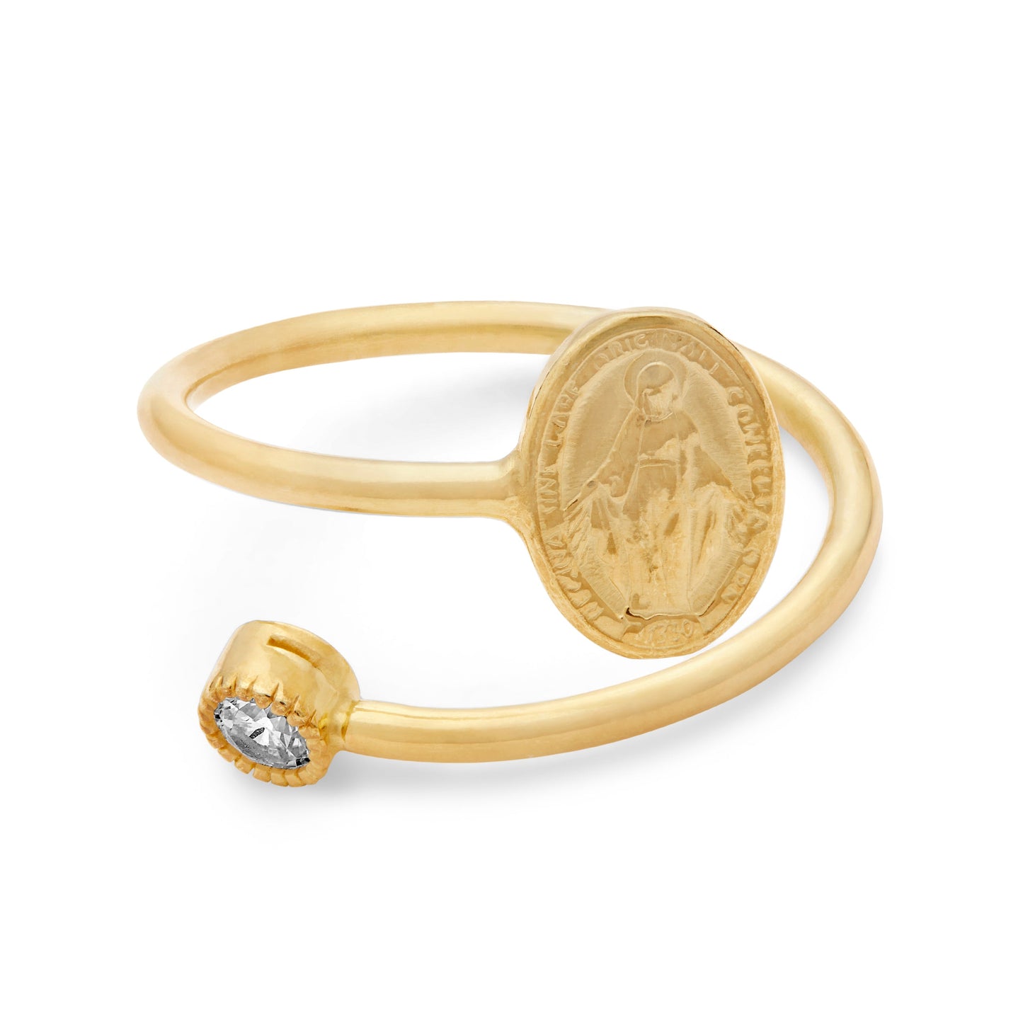 Mondo Cattolico Gold-plated Sterling Silver Adjustable Ring With Miraculous Medal And Cubic Zirconia Spotlight
