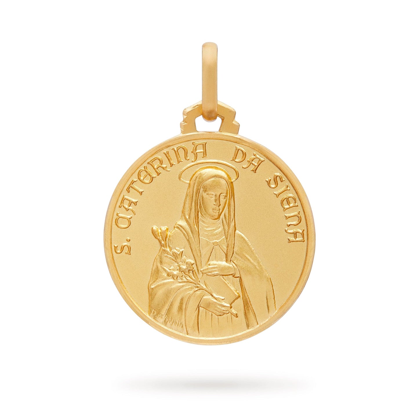 Ciondolo medaglia religiosa in oro giallo con raffigurazione del bacio Ciondolo medaglia religiosa in oro giallo con raffigurazione del bacio