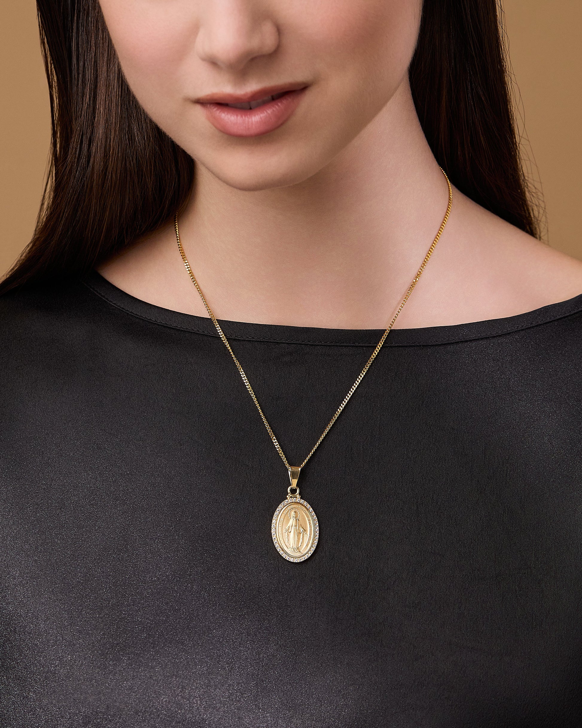 MONDO CATTOLICO ROMA Medal Gold-plated Sterling Silver Miraculous Medal with Cubic Zirconia