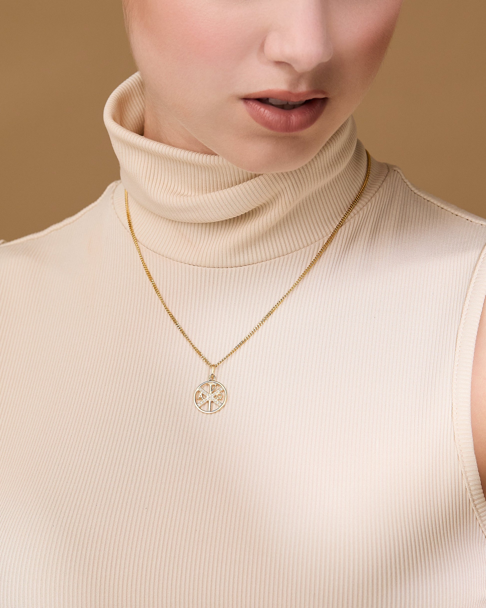 MONDO CATTOLICO ROMA 16 mm (0.63 in) Gold Plated Sterling Silver Peace Cross with Zirconia