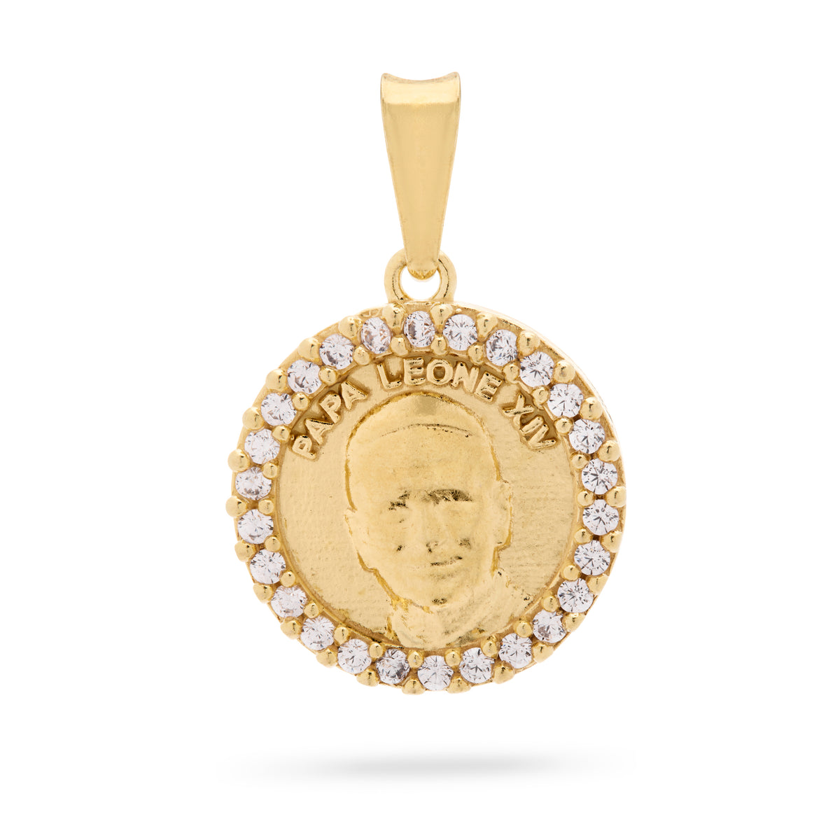 MONDO CATTOLICO ROMA Medal 16 mm (0.63 in) Gold-Plated Sterling Silver Pope Leo XIV and Virgin Mary Medal with Cubic Zirconia