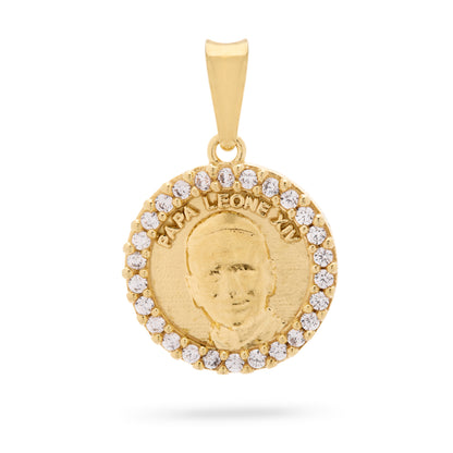 MONDO CATTOLICO ROMA Medal 16 mm (0.63 in) Gold-Plated Sterling Silver Pope Leo XIV and Virgin Mary Medal with Cubic Zirconia