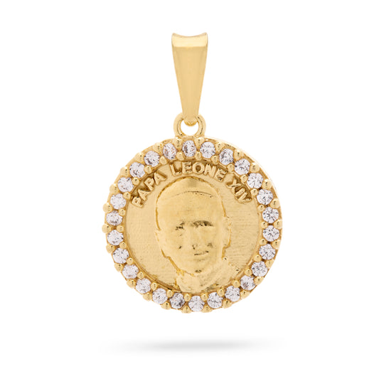 MONDO CATTOLICO ROMA Medal 16 mm (0.63 in) Gold-Plated Sterling Silver Pope Leo XIV and Virgin Mary Medal with Cubic Zirconia