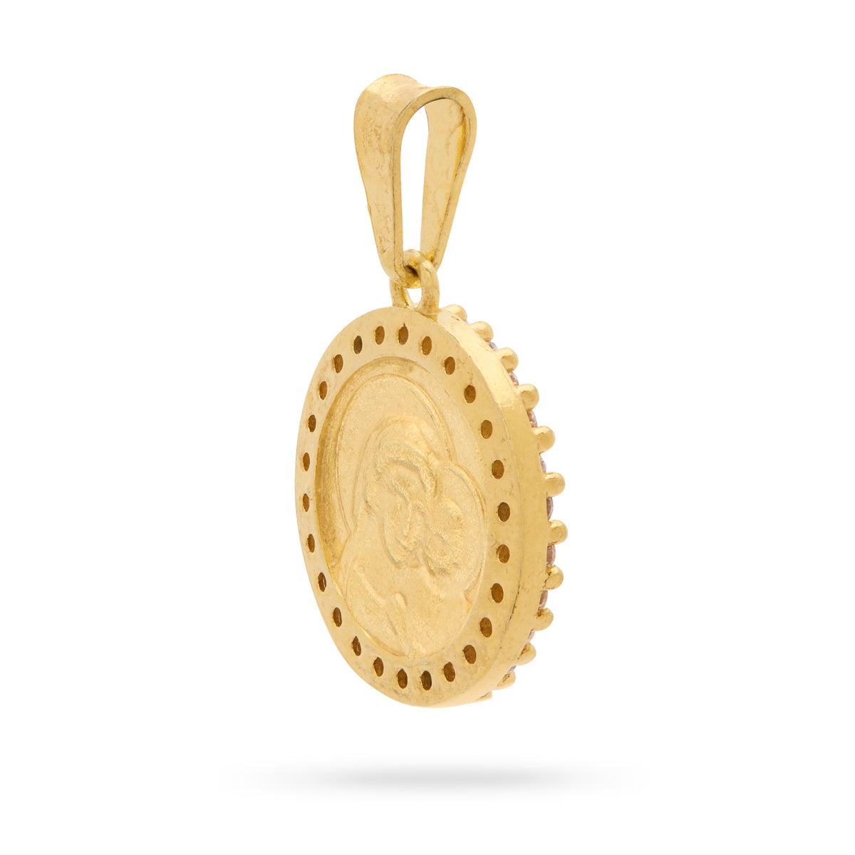 MONDO CATTOLICO ROMA Medal 16 mm (0.63 in) Gold-Plated Sterling Silver Pope Leo XIV and Virgin Mary Medal with Cubic Zirconia