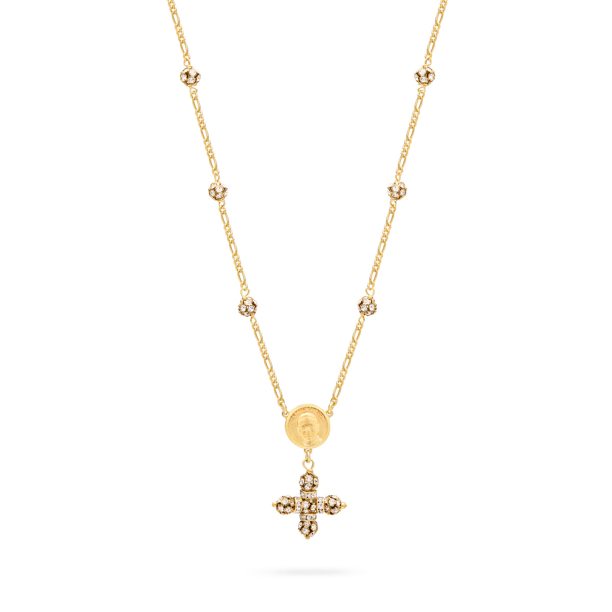 MONDO CATTOLICO ROMA Necklaces 28 cm (11.02 in) / 46 cm (18.11 in) / 6 mm (0.24 in) Gold-Plated Sterling Silver Pope Leo XIV Necklace with Rhinestone Beads