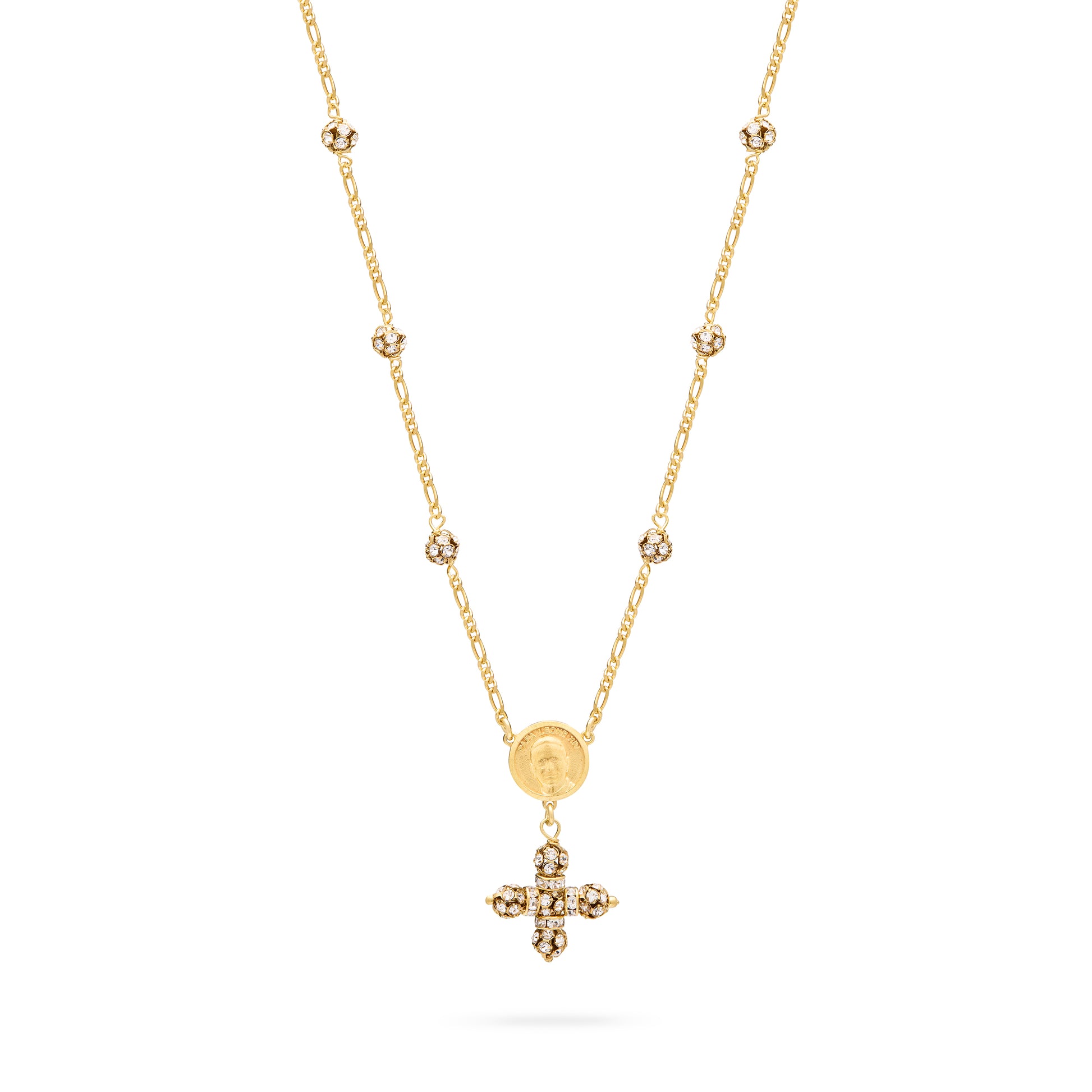 MONDO CATTOLICO ROMA Necklaces 28 cm (11.02 in) / 46 cm (18.11 in) / 6 mm (0.24 in) Gold-Plated Sterling Silver Pope Leo XIV Necklace with Rhinestone Beads