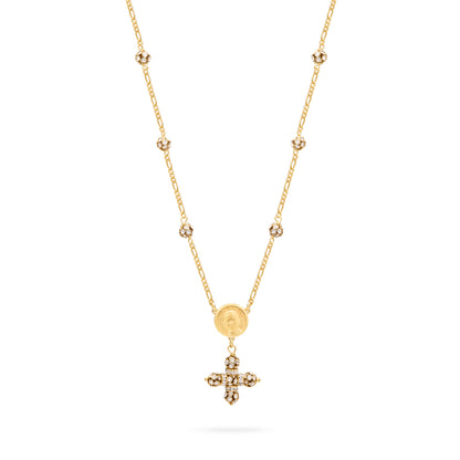 MONDO CATTOLICO ROMA Necklaces 28 cm (11.02 in) / 46 cm (18.11 in) / 6 mm (0.24 in) Gold-Plated Sterling Silver Pope Leo XIV Necklace with Rhinestone Beads