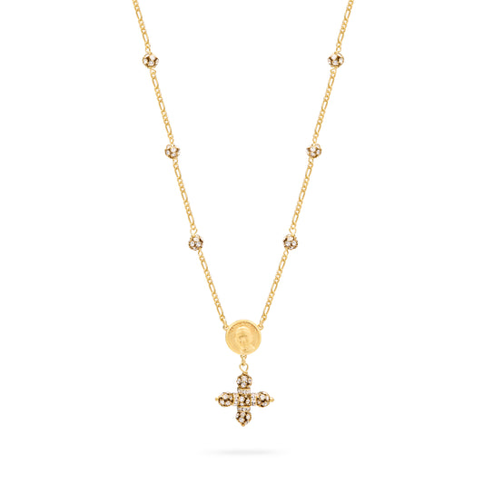 MONDO CATTOLICO ROMA Necklaces 28 cm (11.02 in) / 46 cm (18.11 in) / 6 mm (0.24 in) Gold-Plated Sterling Silver Pope Leo XIV Necklace with Rhinestone Beads