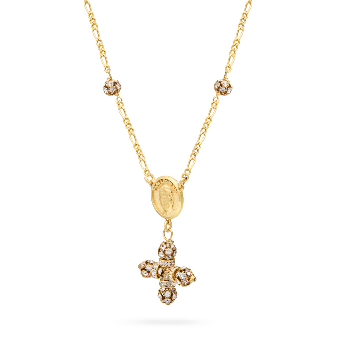 MONDO CATTOLICO ROMA Necklaces 28 cm (11.02 in) / 46 cm (18.11 in) / 6 mm (0.24 in) Gold-Plated Sterling Silver Pope Leo XIV Necklace with Rhinestone Beads
