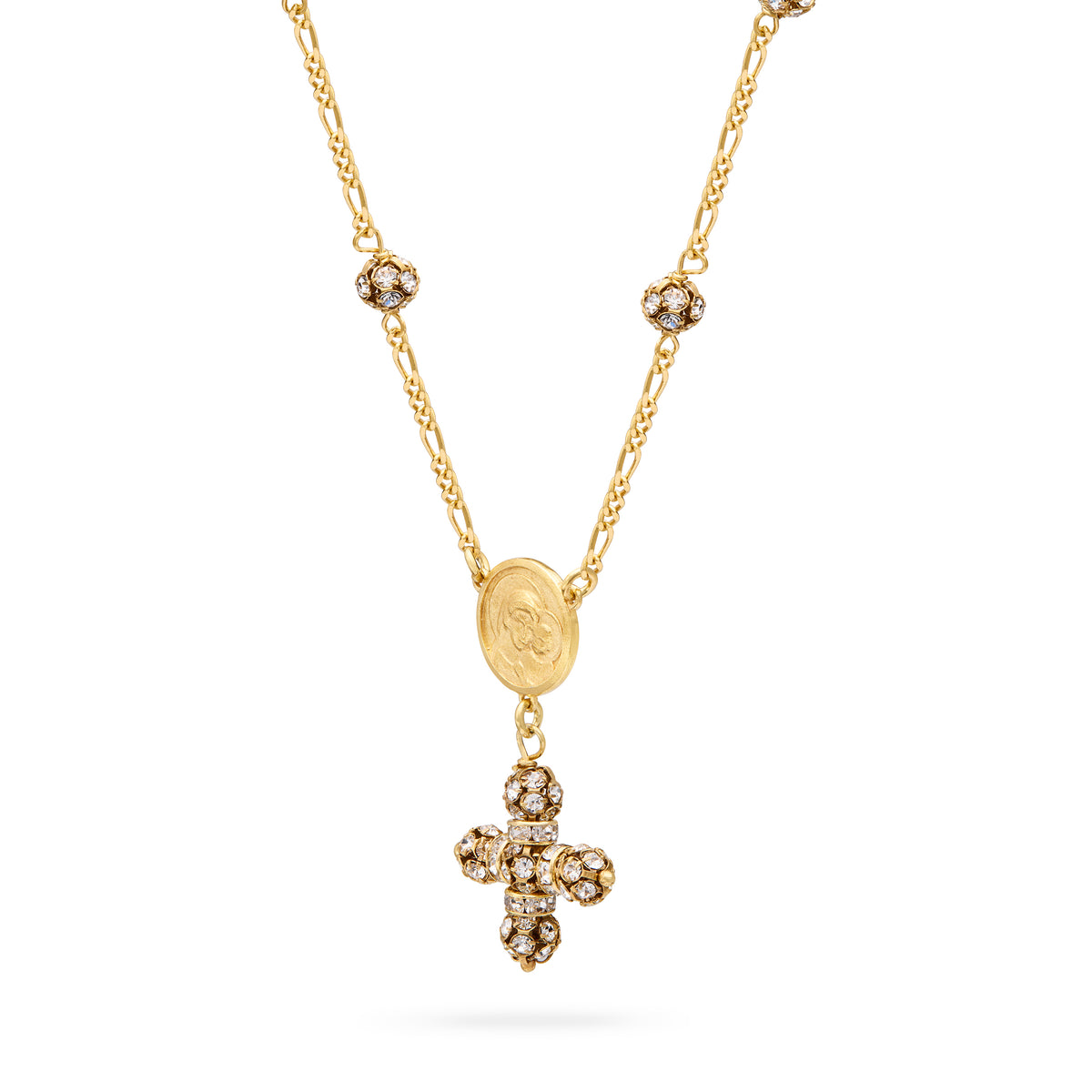 MONDO CATTOLICO ROMA Necklaces 28 cm (11.02 in) / 46 cm (18.11 in) / 6 mm (0.24 in) Gold-Plated Sterling Silver Pope Leo XIV Necklace with Rhinestone Beads