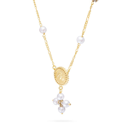 Mondo Cattolico Necklaces 28 cm (11.02 in) / 46 cm (18.11 in) / 6 mm (0.24 in) Gold-plated Sterling Silver Pope Leo XIV Necklace with White Pearls and Rhinestone Beads