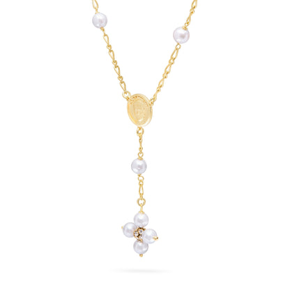 Mondo Cattolico Necklaces 30 cm (11.81 in) / 46 - 50 cm (18.11 - 19.69 in) / 6 mm (0.24 in) Gold-plated Sterling Silver Pope Leo XIV Necklace with White Pearls Beads