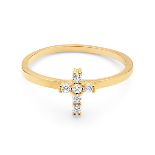 Mondo Cattolico Gold-plated Sterling Silver Ring With Cubic Zirconia Cross