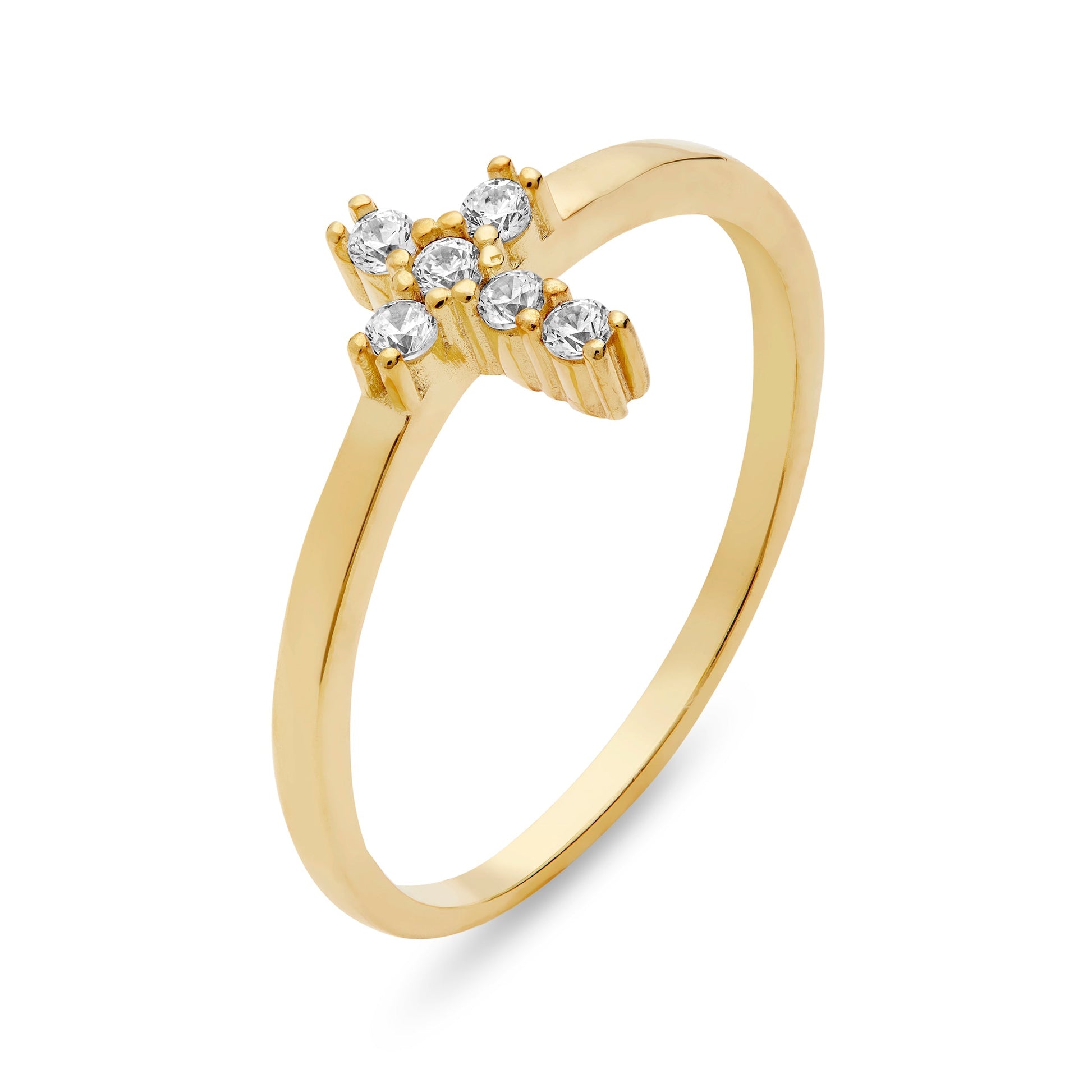 Mondo Cattolico Gold-plated Sterling Silver Ring With Cubic Zirconia Cross