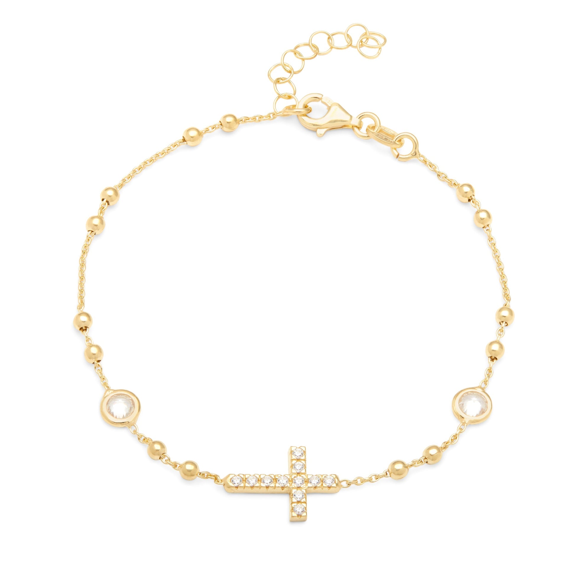 Mondo Cattolico Bracelet Gold-plated Sterling Silver Rosary Bracelet With Cross and Cubic Zirconia Details