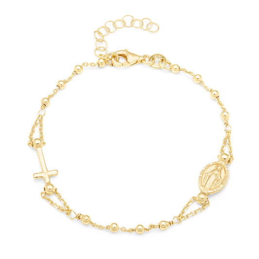 Mondo Cattolico Bracelet Gold-plated Sterling Silver Rosary Bracelet With Cross and Miraculous Medal