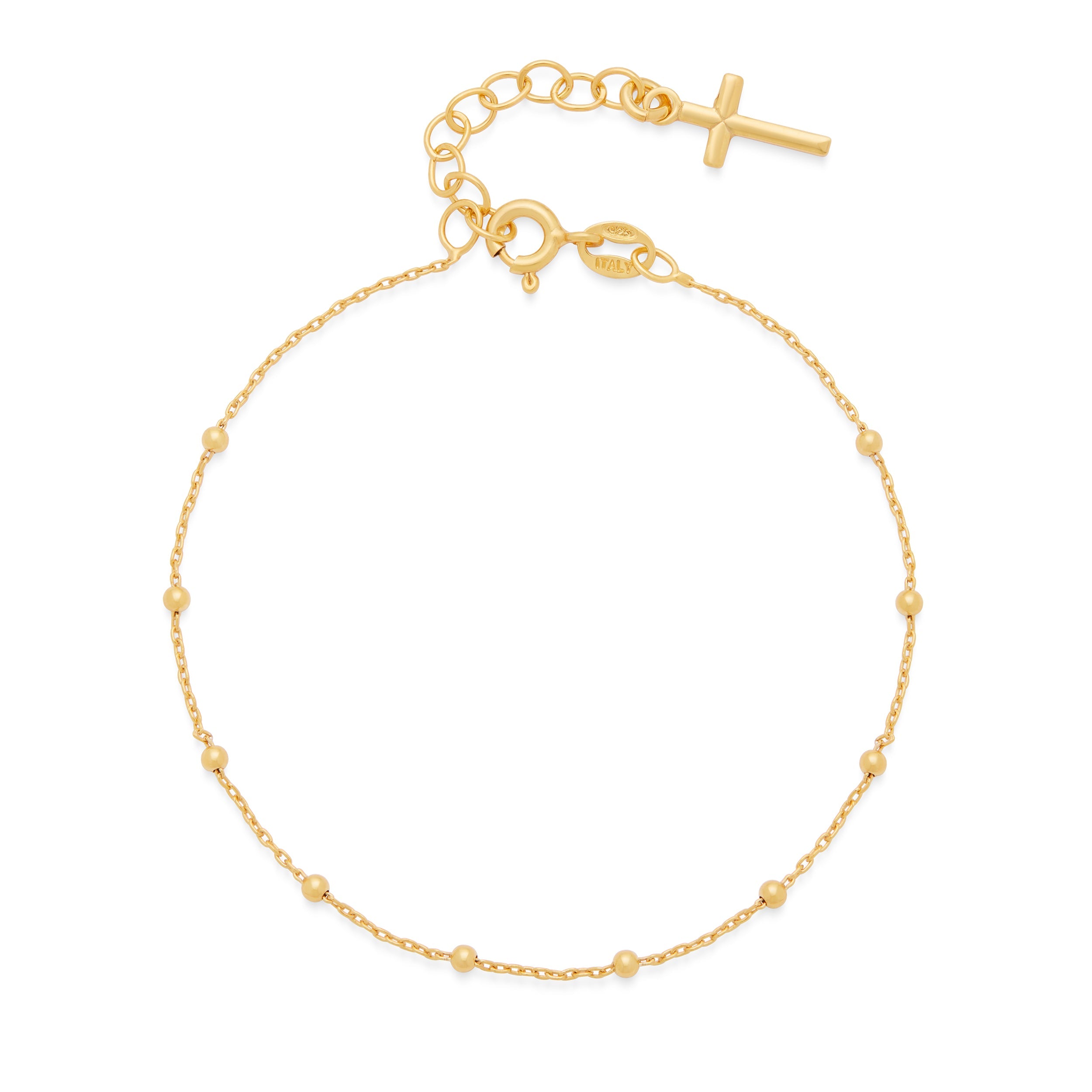 Vinani Bracciale Rosario Allungabile In Argento 925 Placcato Oro, Con Medaglioni Madre Di Dio E Croce, 16 Cm + Catena, Regalo Battesimo/comunione