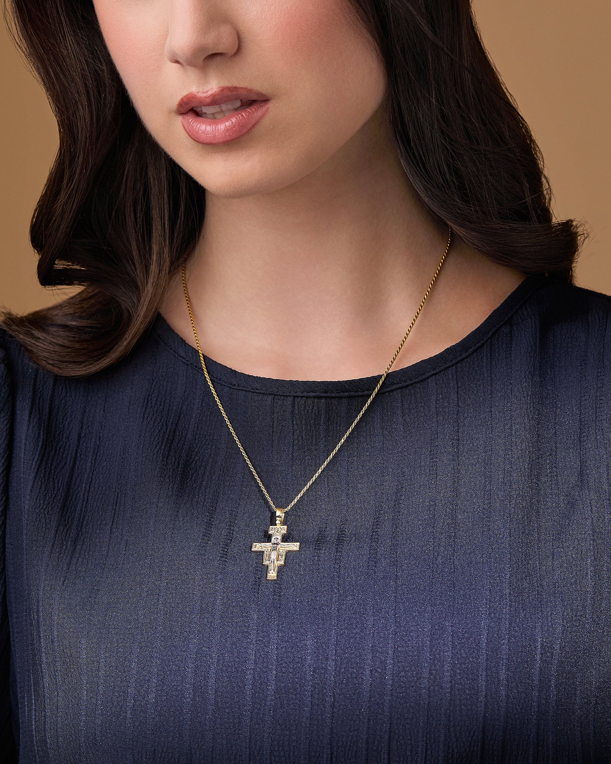 MONDO CATTOLICO ROMA Pendant 30 mm (1.18 in) Gold-plated Sterling Silver St. Damian Crucifix Pendant With Sterling Silver Corpus