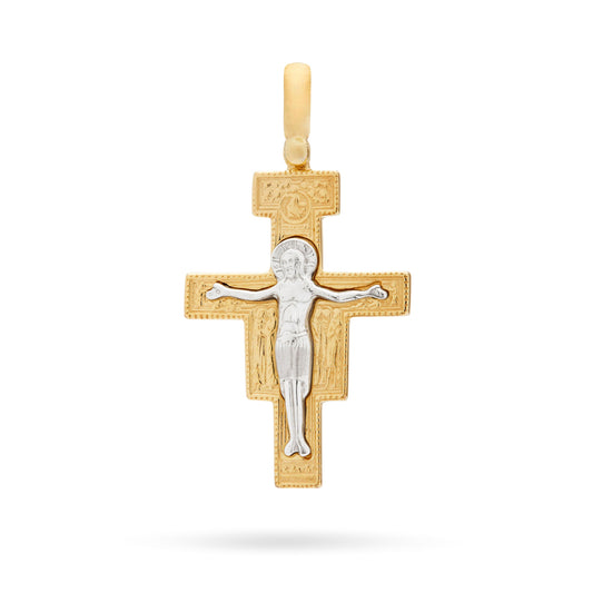 Mondo Cattolico Pendant 30 mm (1.18 in) Gold-plated Sterling Silver St. Damian Crucifix Pendant With Sterling Silver Corpus