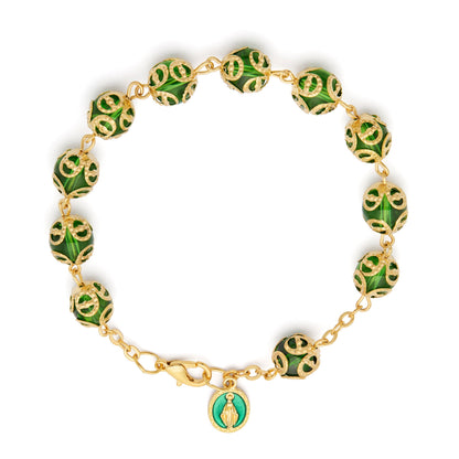 MONDO CATTOLICO ROMA Bracelet 21 cm (8.27 in) / 8 mm (0.31 in) Gold-tone Bracelet with Green Crystal Beads and Bead Caps