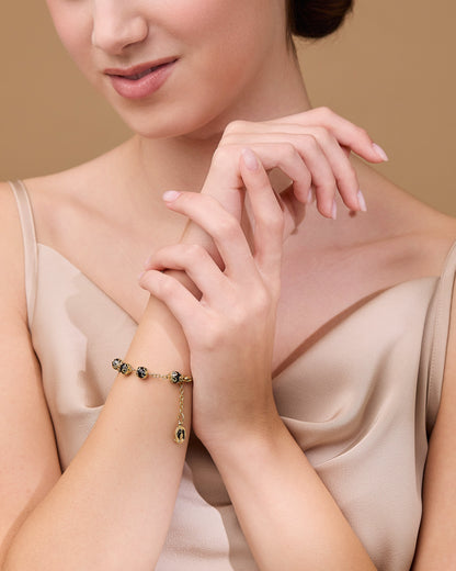 MONDO CATTOLICO ROMA Bracelet 20 cm (7.87 in) / 6 mm (0.24 in) Gold-tone Bracelet with Small Black Crystal Beads and Filigree Bead Caps