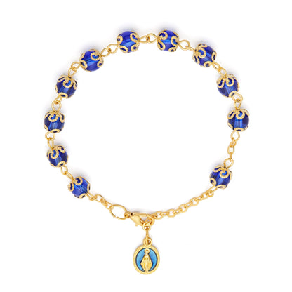 MONDO CATTOLICO ROMA Bracelet 20 cm (7.87 in) / 6 mm (0.24 in) Gold-tone Bracelet with Small Blue Crystal Beads and Filigree Bead Caps