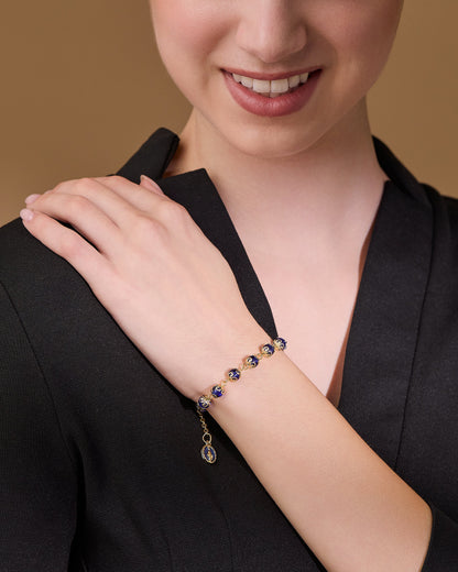 MONDO CATTOLICO ROMA Bracelet 20 cm (7.87 in) / 6 mm (0.24 in) Gold-tone Bracelet with Small Blue Crystal Beads and Filigree Bead Caps