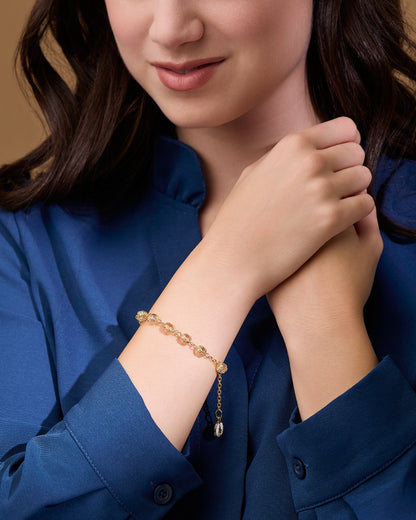 MONDO CATTOLICO ROMA Bracelet 20 cm (7.87 in) / 6 mm (0.24 in) Gold-tone Bracelet with Small Clear Crystal Beads and Filigree Bead Caps