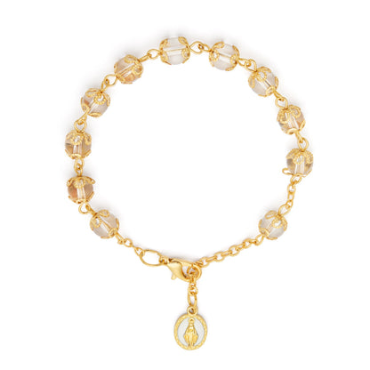 MONDO CATTOLICO ROMA Bracelet 20 cm (7.87 in) / 6 mm (0.24 in) Gold-tone Bracelet with Small Clear Crystal Beads and Filigree Bead Caps