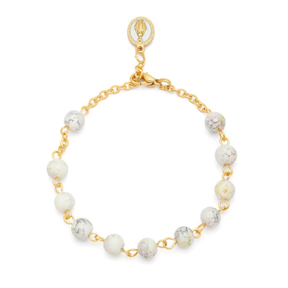 Mondo Cattolico Bracelet 20 cm (7.87 in) / 6 mm (0.24 in) Gold-tone Metal Bracelet with White Variegated Beads