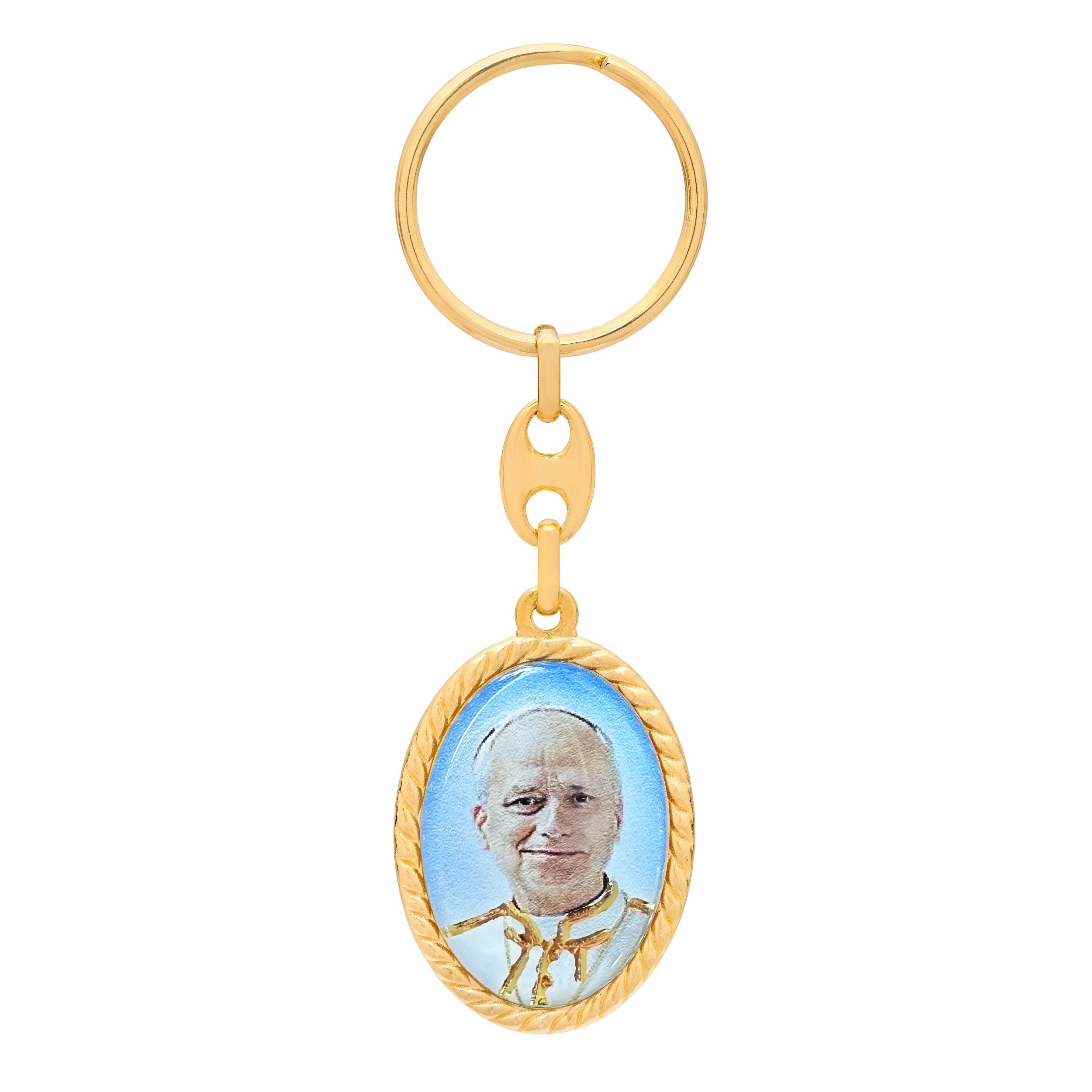 Gold-Tone Metal Keychain Featuring Pope Leo XIV | MONDO CATTOLICO