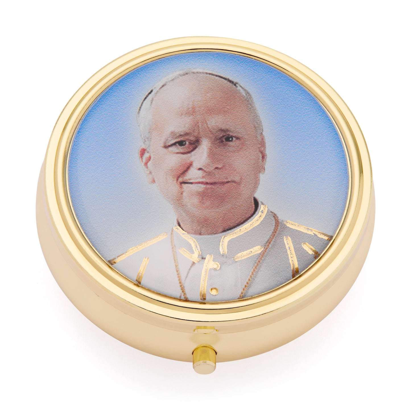 MONDO CATTOLICO ROMA Rosary Box 6 cm (2.36 in) / 48 cm (18.90 in) / 6 mm (0.24 in) Gold-Tone Metal Pope Leo XIV Rosary Case with Light Blue Rosary