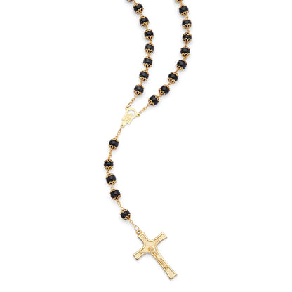 MONDO CATTOLICO ROMA Rosary 52 cm (20.47 in) / 72 cm (28.35 in) / 8 mm (0.31 in) Gold-Tone Metal Rosary With Black Faceted Crystal Beads