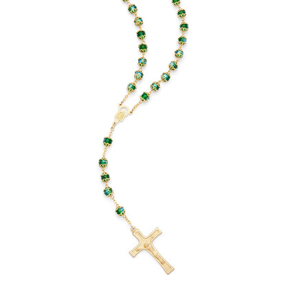 MONDO CATTOLICO ROMA Rosary 52 cm (20.47 in) / 72 cm (28.35 in) / 8 mm (0.31 in) Gold-Tone Metal Rosary with Dark Green Faceted Crystal Beads