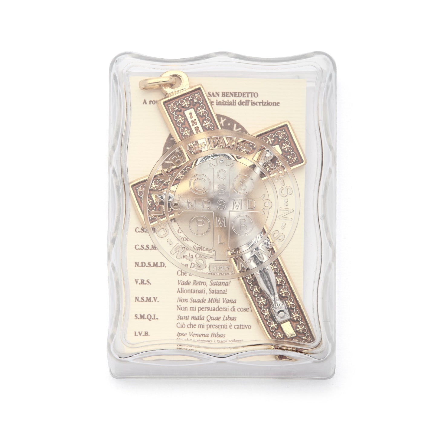 MONDO CATTOLICO ROMA Pendant 8 cm (3.15 in) Gold-Tone Metal St. Benedict Crucifix Pendant with Red Enamel and Decorative Details