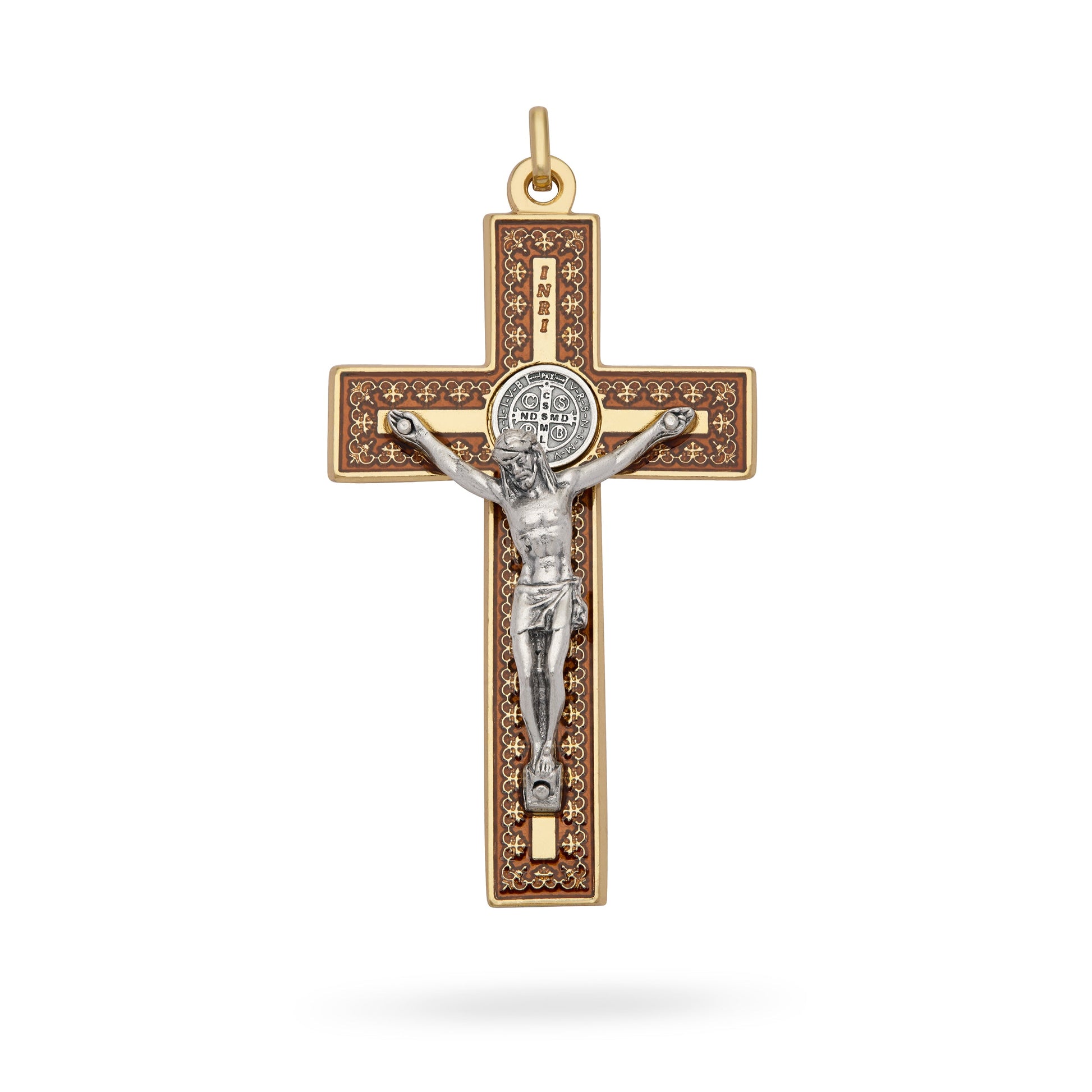MONDO CATTOLICO ROMA Pendant 8 cm (3.15 in) Gold-Tone Metal St. Benedict Crucifix Pendant with Red Enamel and Decorative Details