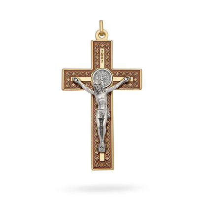 MONDO CATTOLICO ROMA Pendant 8 cm (3.15 in) Gold-Tone Metal St. Benedict Crucifix Pendant with Red Enamel and Decorative Details