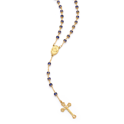 MONDO CATTOLICO ROMA Rosary 56 cm (22.05 in) / 78 cm (30.71 in) / 6 mm (0.24 in) Gold-Tone Metal Virgin Mary and Child Rosary with Blue Crystals