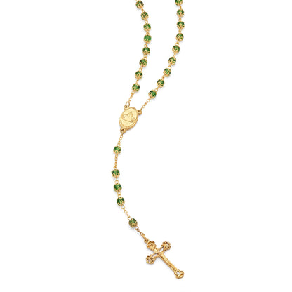 MONDO CATTOLICO ROMA Rosary 56 cm (22.05 in) / 78 cm (30.71 in) / 6 mm (0.24 in) Gold-Tone Metal Virgin Mary and Child Rosary with Emerald Green Crystal Beads