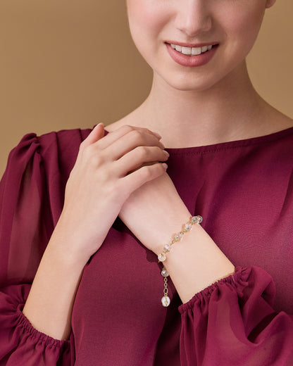 MONDO CATTOLICO ROMA Bracelet 22 cm (8.66 in) / 7 mm (0.28 in) Gold-tone Rosary Bracelet with Balloon-shaped Clear Crystal Beads