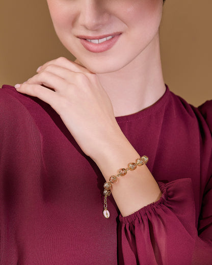 MONDO CATTOLICO ROMA Bracelet 21 cm (8.27 in) / 8 mm (0.31 in) Gold-tone Rosary Bracelet with Pink Crystal Beads and Filigree Bead Caps