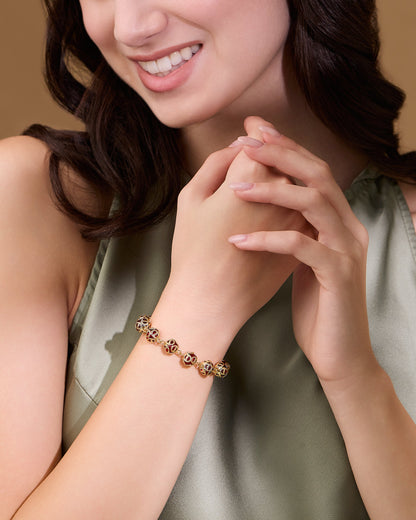 MONDO CATTOLICO ROMA Bracelet 21 cm (8.27 in) / 8 mm (0.31 in) Gold-tone Rosary Bracelet with Red Crystal Beads and Bead Caps