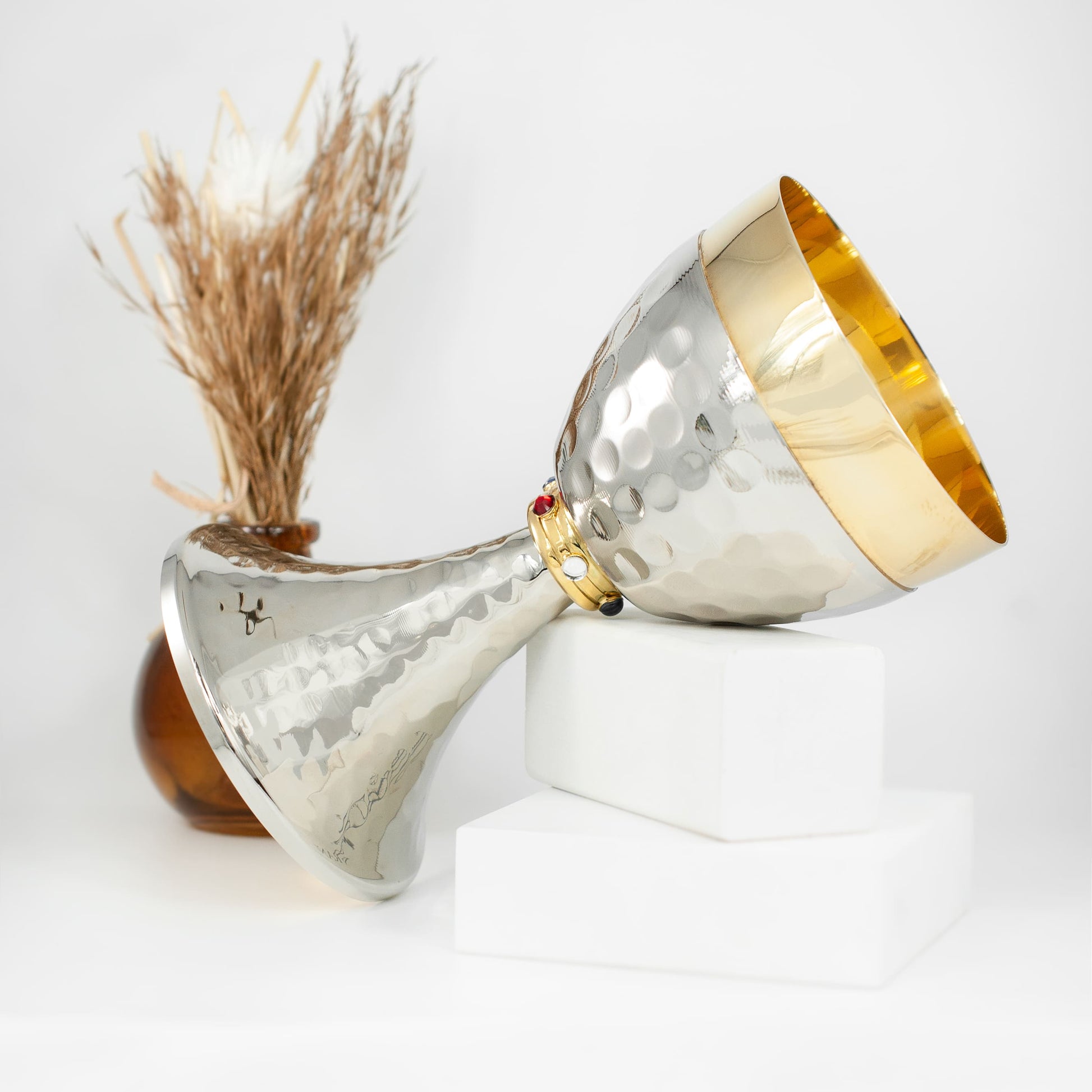 MONDO CATTOLICO Golden and Silver Brass Chalice with Stones