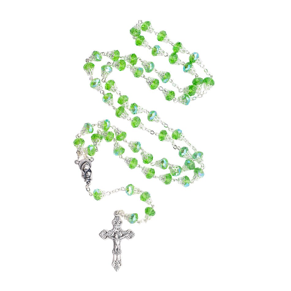 MONDO CATTOLICO Prayer Beads Green Faceted Crystal Mongolfiera Rosary