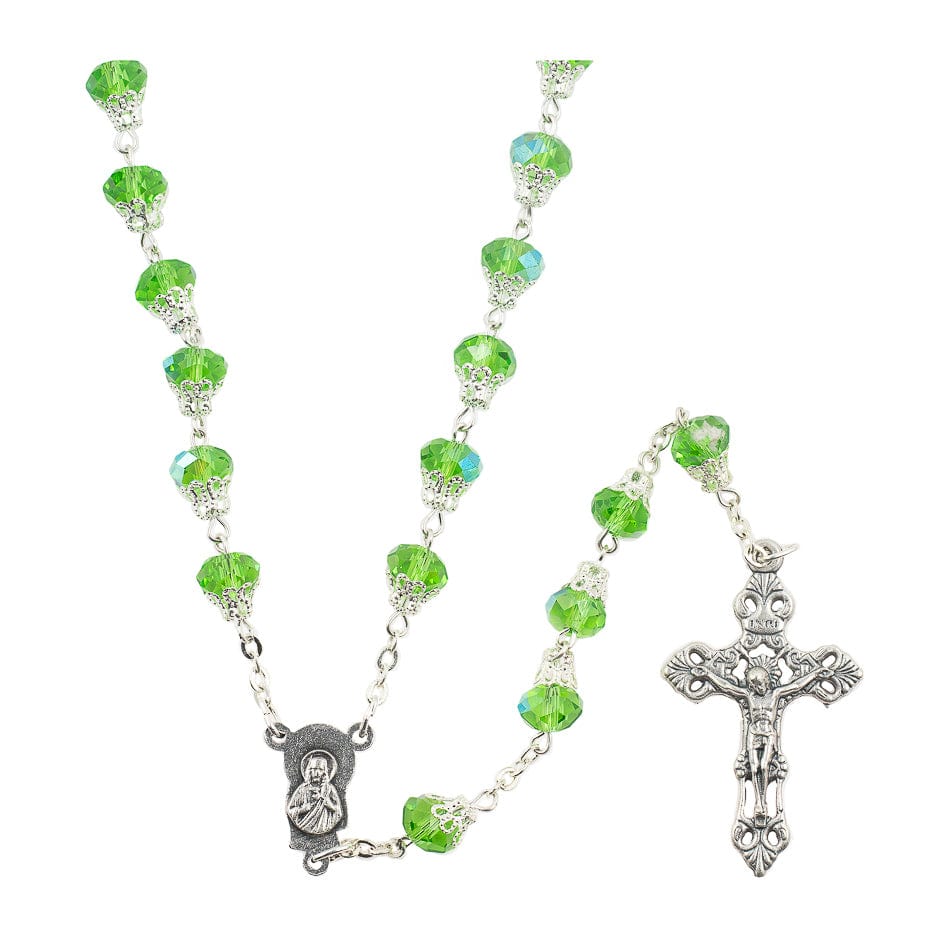 MONDO CATTOLICO Prayer Beads Green Faceted Crystal Mongolfiera Rosary