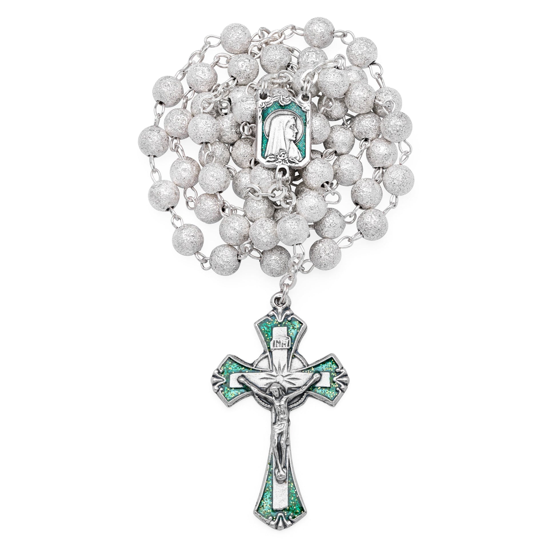 MONDO CATTOLICO ROMA Prayer Beads 44 cm (17.32 in) / 60 cm (23.62 in) / 6 mm (0.24 in) Green Glass Rosary